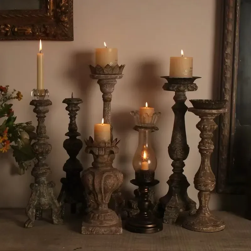 French retro nostalgic alloy art chandelier candlestick dining table home decoration creative carving