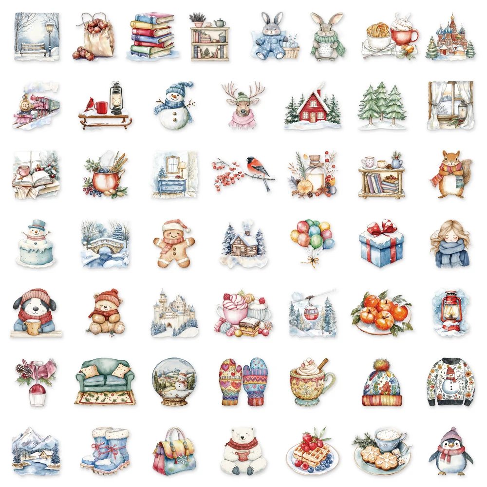 สติกเกอร์กันน้ำลายหิมะฤดูหนาว 50 ชิ้น สำหรับตกแต่งเคสมือถือ แล็ปท็อป แก้วน้ำ สเก็ตบอร์ด งาน DIY