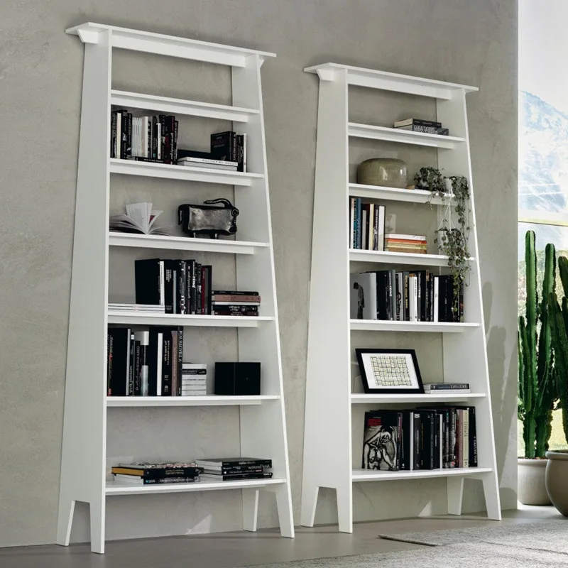 Trapezoidal Bookshelf White Painted Bookcase Modern Simple Display Cabinet