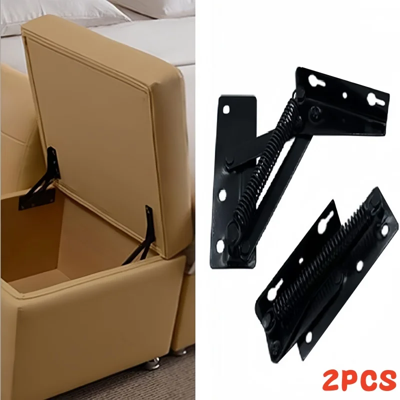2pcs 80 Degree Foldable Bracket with Spring Hinge Cabinet Door Lift Up Stay Flap Sofa Bed Top Support Hinges Workbench Hinge