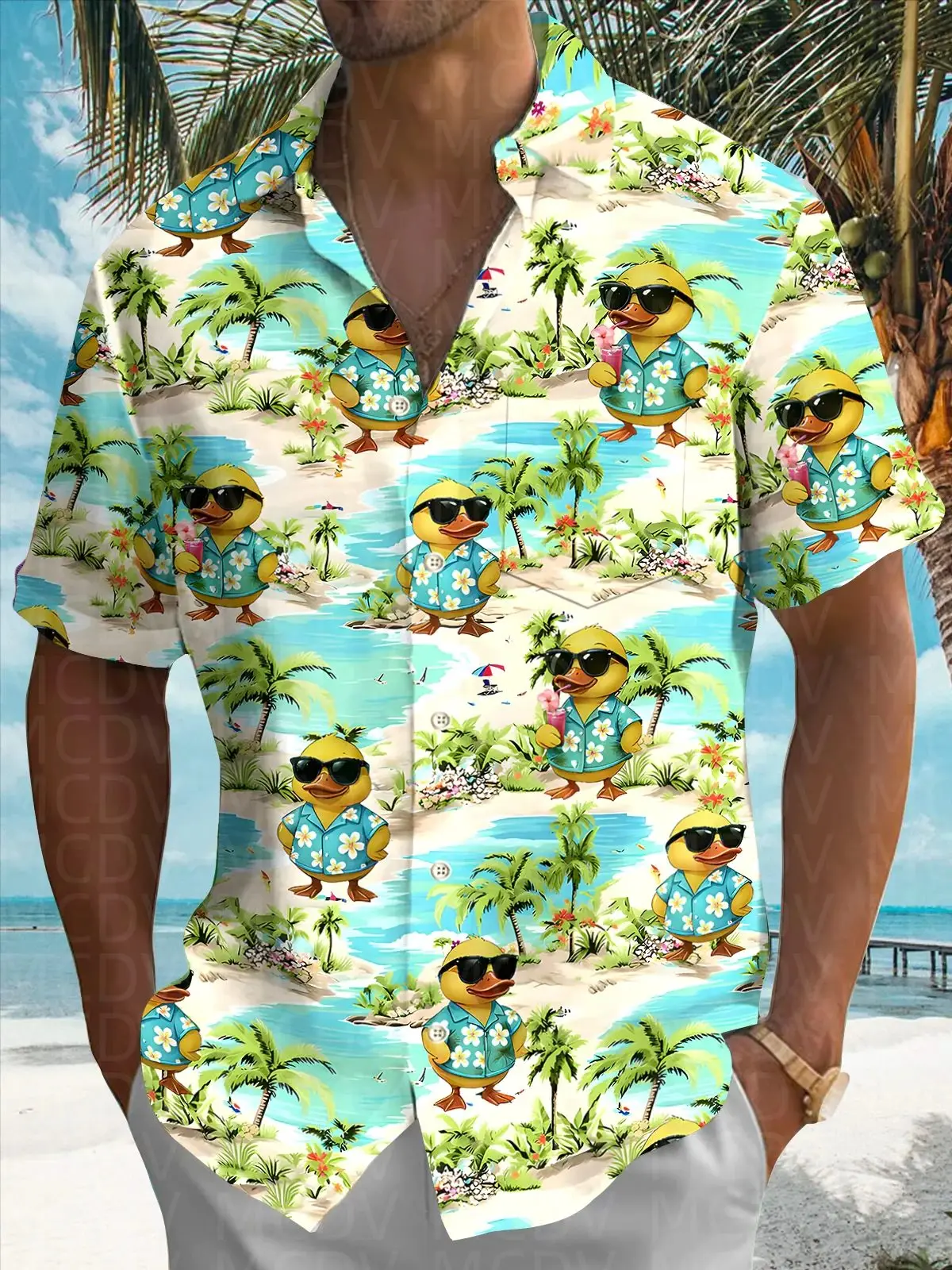 Duck Pattern Men's Hawaiian Shirt Stretch Easy Care Camp Shirt Big Tall