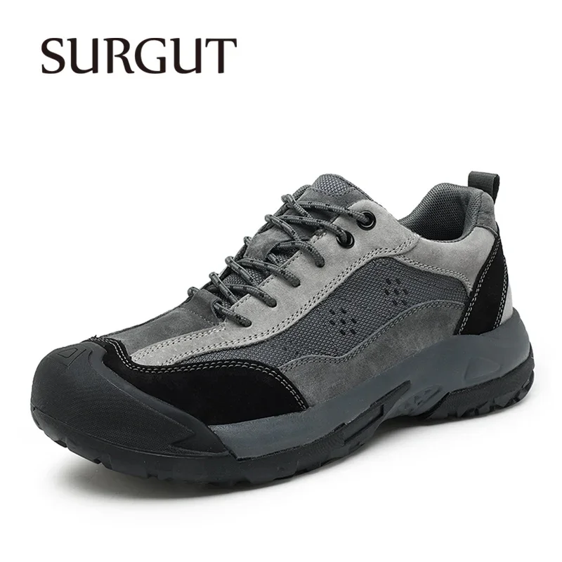 SURGUT Men Casual Shoes Designer Leather Anti-Collision Lightweight Breathable Non-Slip Wear-Resistant Outdoor Men Shoes