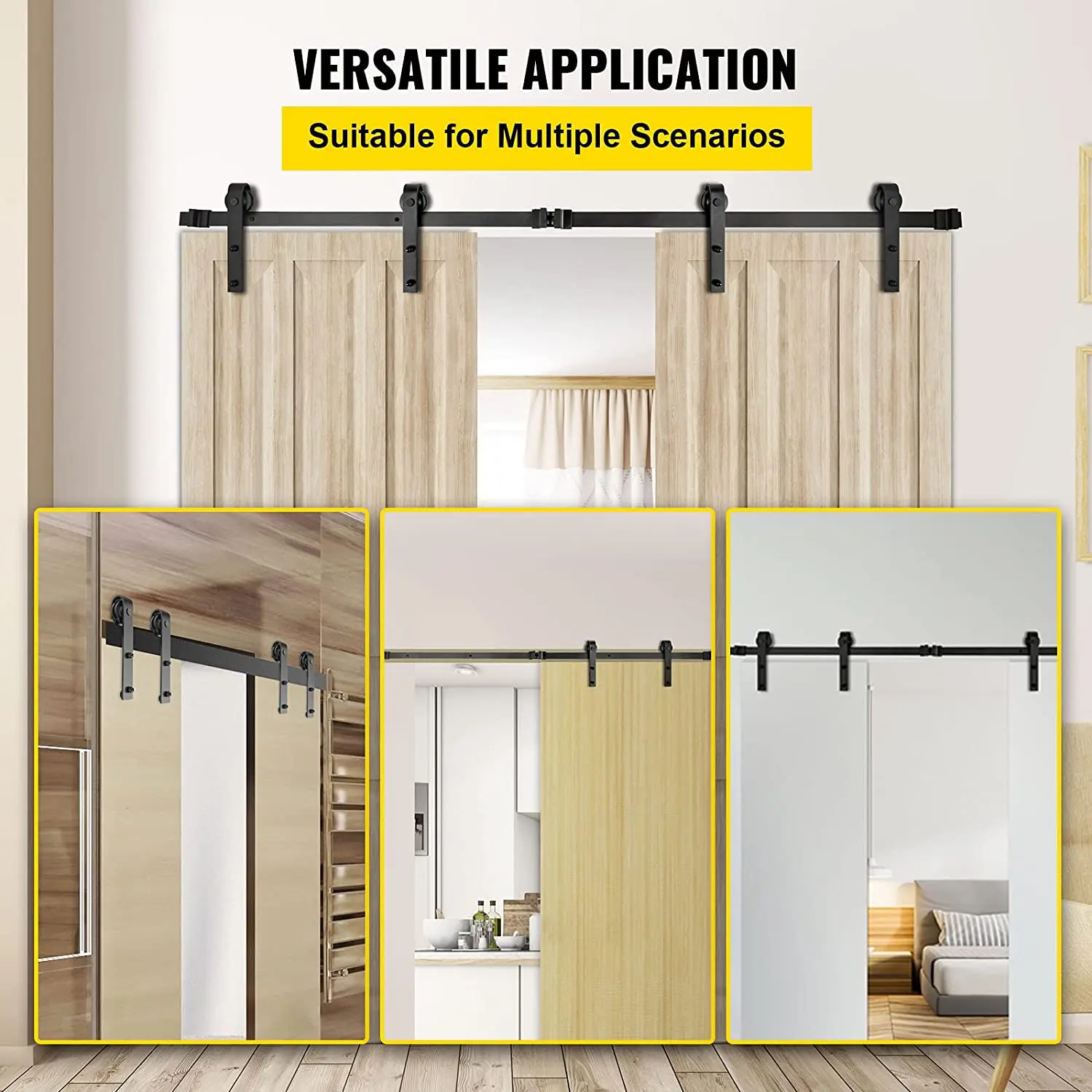 9FT Wood Sliding Barn Door Hardware Slides Kit Door Slide Load-Bearing Double Carbon Steel Barn Door Track and Rollers System