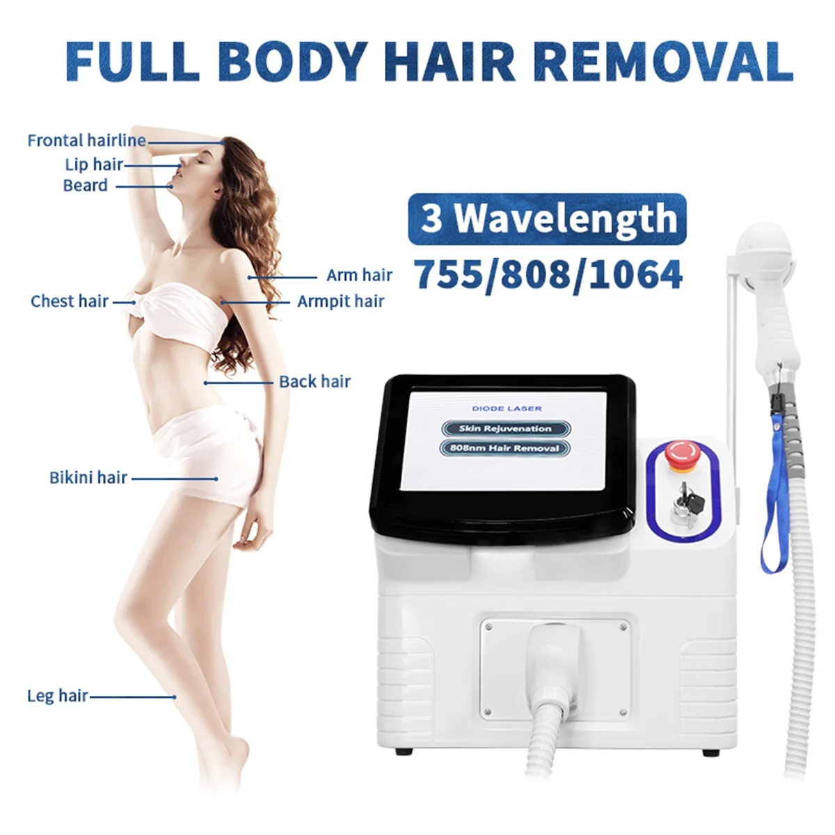 808 Diode Laser Hair Removal Machine Professional 3 Wavelength 755 1064 Remover Permanent Apparatus With Ice Head 2023