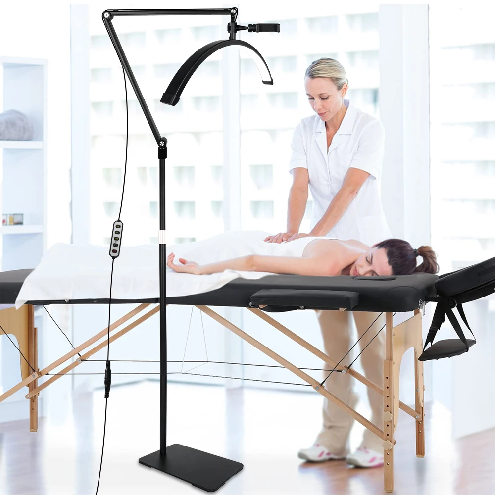 23INCH LED Video Light Fill Light 3200K-5600K with Tray Phone Holder Flexible Arm Half Moon Lamp for Nail Tech Esthetician