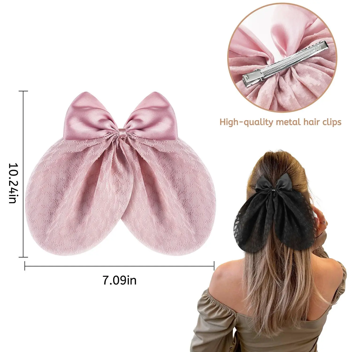 1 Pcs New Fashion Cute Mesh Bow Spring Clamp Elegant Back Head Clips For Women Girls Bowknot Barrettes Party Hair Accessories