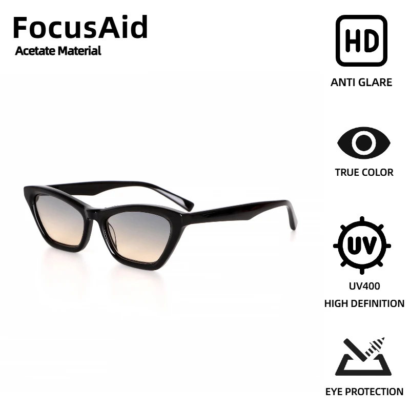 

FocusAid Vintage Black Acetate Slim Fit Women's Sunglasses Acetate Luxury Brand Designer Cat Eye Sunglasses UV400 Nylon Lenses