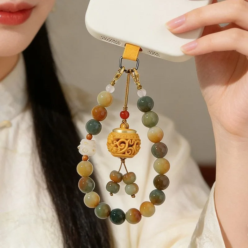 Dunhuang Round Bodhi Bead Phone Wrist Strap Anti Lost Bracelet Prayer Lucky Beaded Jewelry for Men and Women Gifts