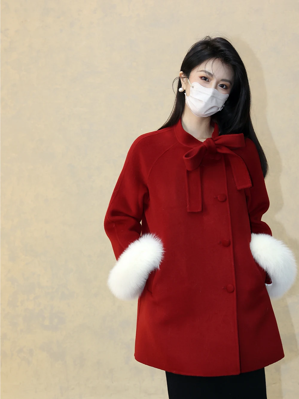

Double-Sided Silk Wool Sve Fur Coat Women's Hand-Sewn Cavel Coat Sweet Sle Single-Breasted Long Sve Regular Length
