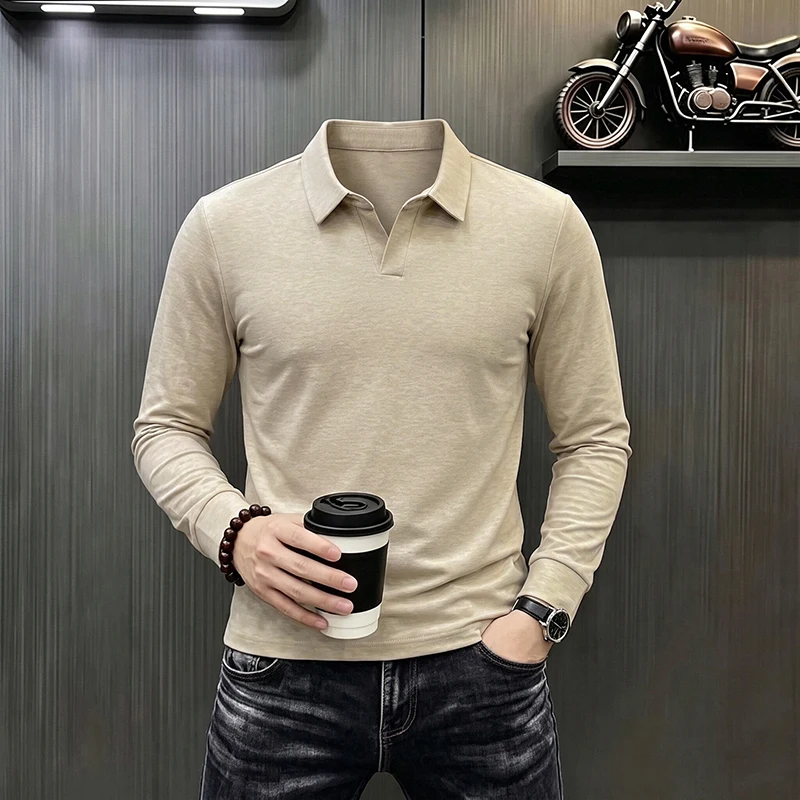 Men's Business Casual Long Sleeve T Shirt Spring Autumn Comfortable Breathable Workwear Top for Formal Occasions Polo Shirts Man view 2