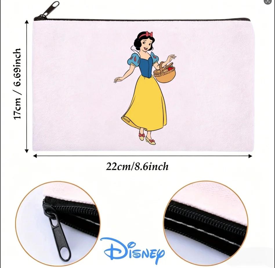 1 bolsa de cosméticos de lona de Blancanieves con cesta y manzana, organizador de maquillaje de Disney
