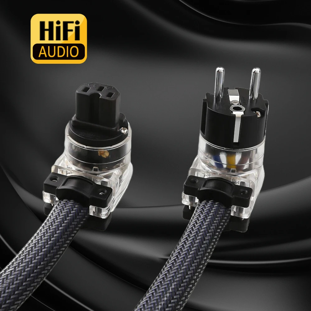 

OFC Copper Wire Right Angle EU Schuko HiFi Audio Power Cord Cold Device Cable-