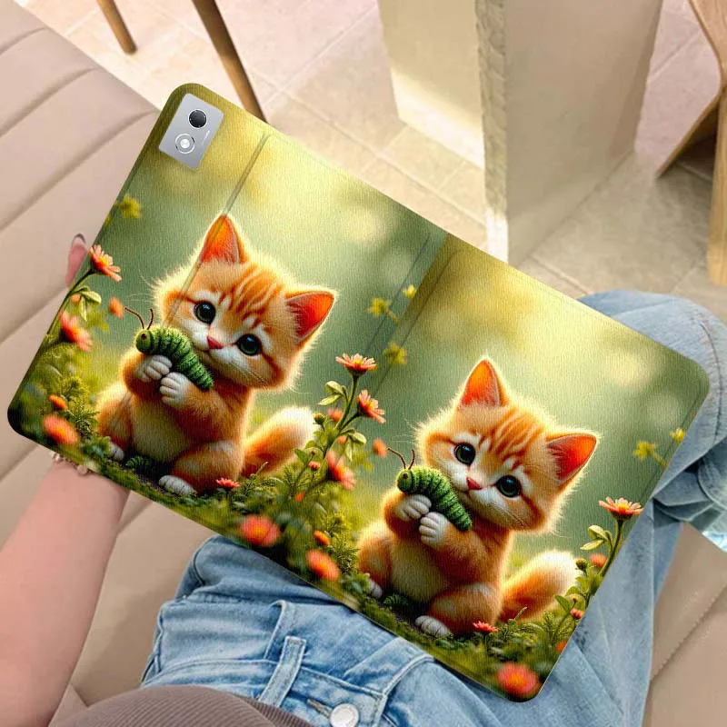 

Cartoon Ginger Cat Caterpillar For Legion Xiaoxin Pad Y700 K10 M10 P11 K11 Pro Plus 10.6 11.5 Inch 2021 2023 2025 Tablet Case