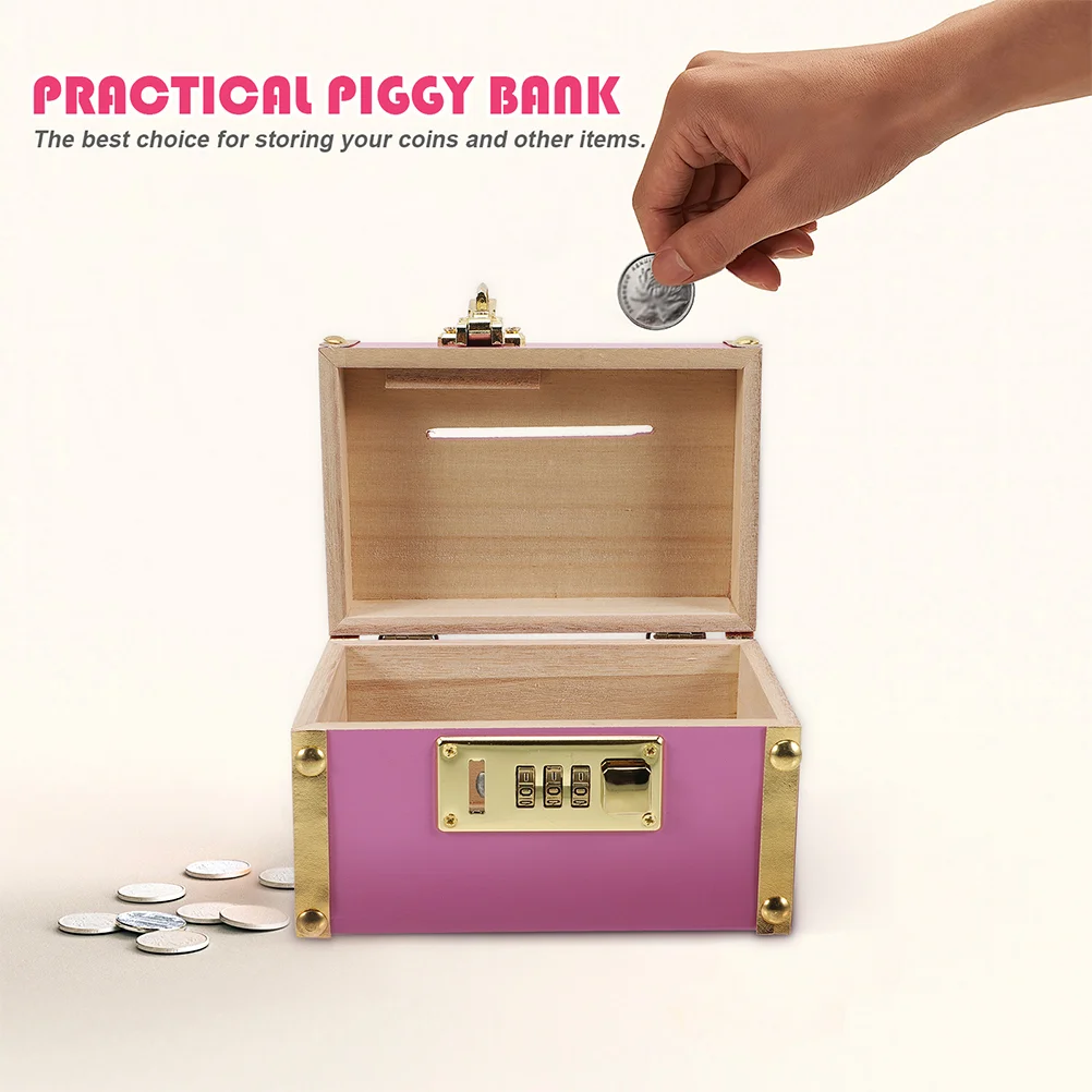 One Time Money Box Piggy Banks Gift Holder Treasure Chest Cute Clear Wooden for Cash