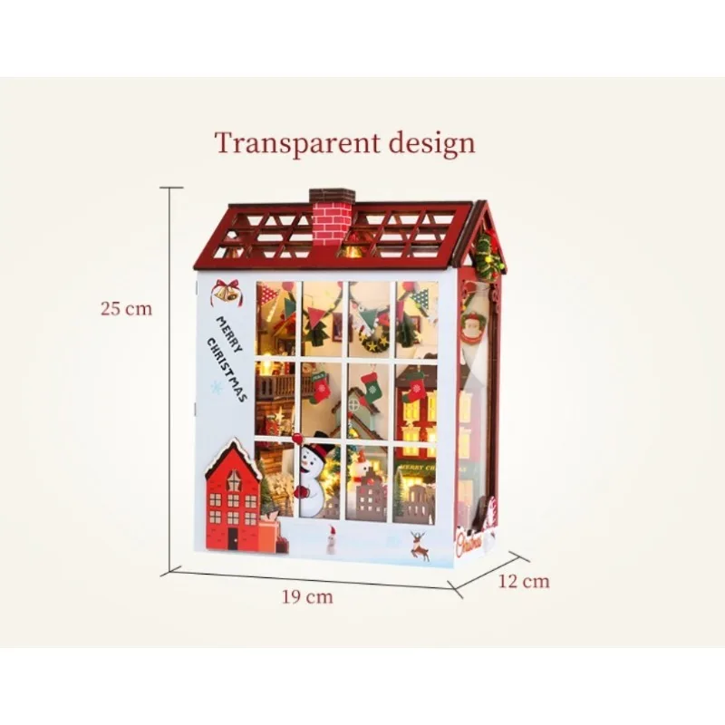 عيد الميلاد بيت الدمية أطقم DIY بها بنفسك كتاب الزاوية رف الكتب الخشبية إدراج ديكور مع مصباح ليد ثلاثية الأبعاد لغز التجمع نموذج غلاف هدايا عيد الميلاد #6