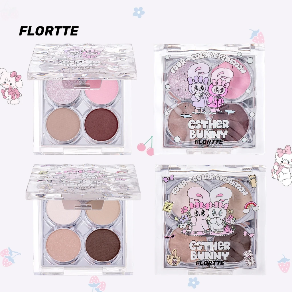 FLORTTE Esther Bunny Four-color Eye Shadow Eyeshadow Palette With PendantShimmer Matte Long Lasting Waterproof Eye Makeup