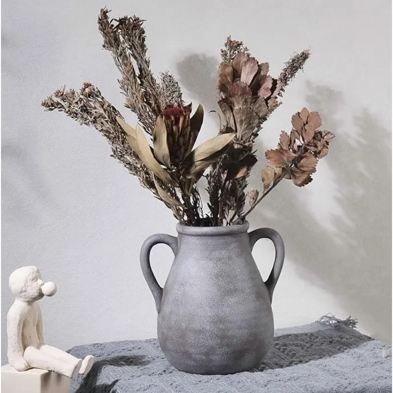 for Amazon Hot Sale Surprise Quiet Wind Ceramic Binaural Vase Living Room Decoration Retro Old Flower Arrangement Vase