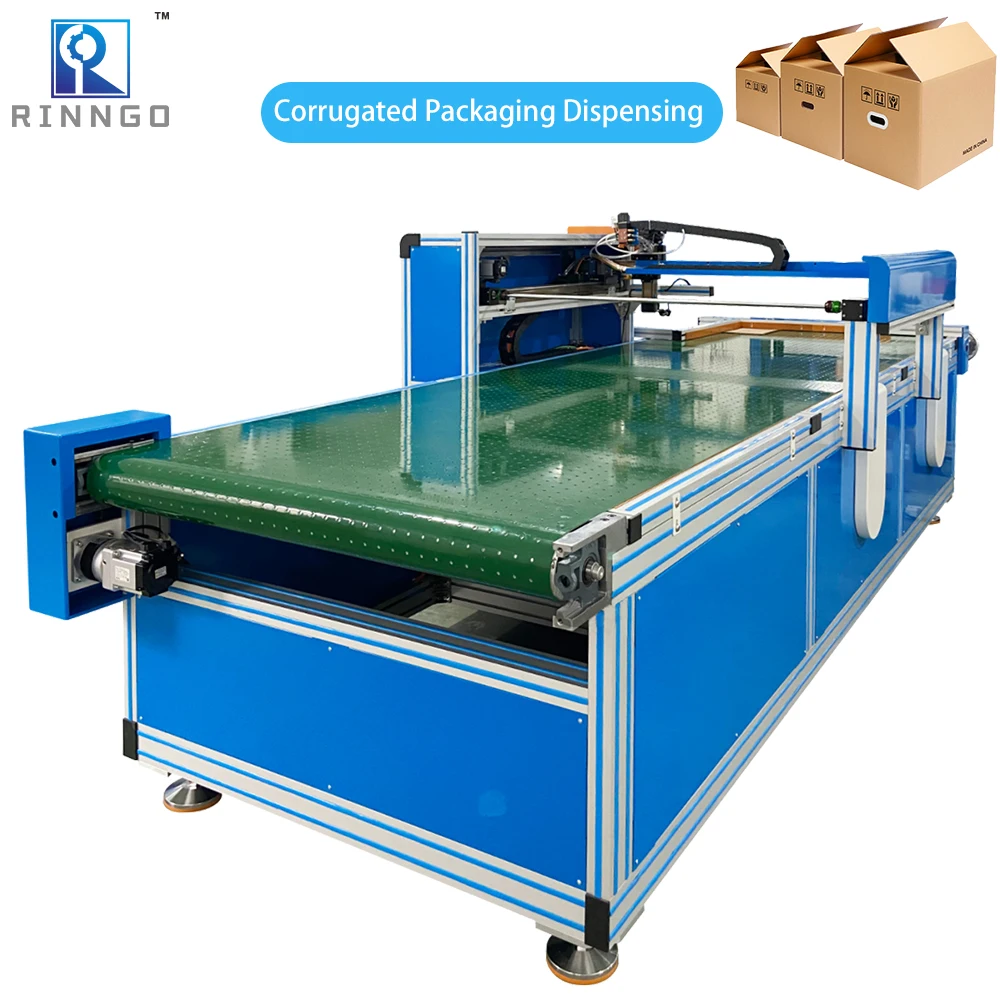 Sponge Fric Cardboard Box Leather Edge Carton Linear 3 Axis Semi Automatic Glue Dispensing Machine With Conveyer Belt