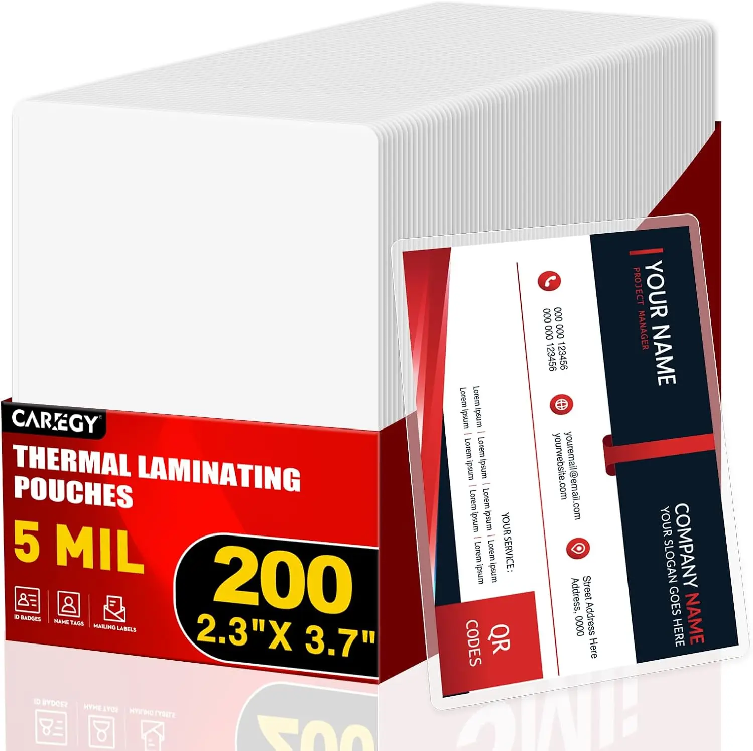 

200 Pack 5Mil Thermal Laminating Pouches for Business Cards, 2x3.5 inch, Clear Round Corner, Home & Office