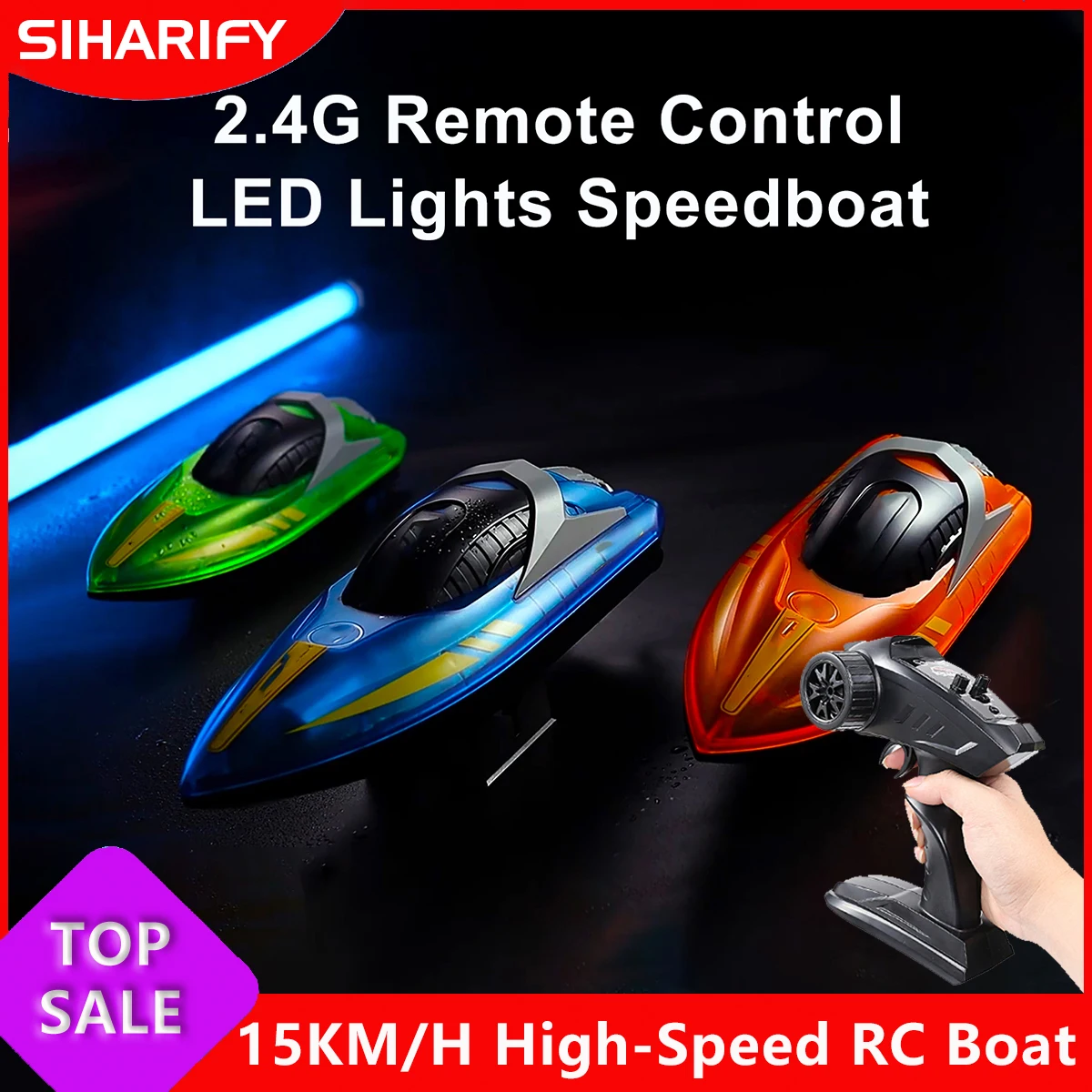 

2.4G RC High Speed Boat With Bright Led Light 15km/h Dual MotorRemote Control Racing Ship Waterproof Outdoor Water Speedboat Toy