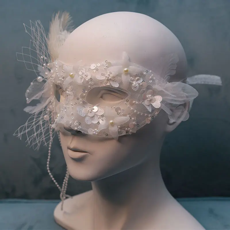 White Lace Sexy Wedding Transparent Lace Bridal Mask Halloween Party Women's Fake Mask Fashion Half Face 3