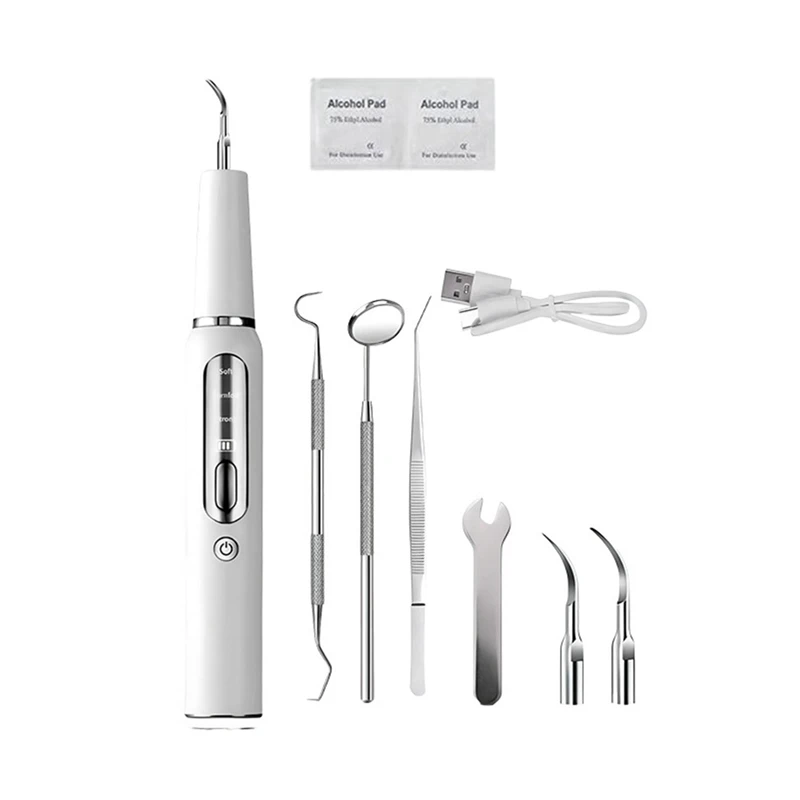 Ultrasonic  Scaler White Plastic For Teeth Tartar Stain Tooth Calculus Remover Electric Sonic Teeth Plaque Cleaner