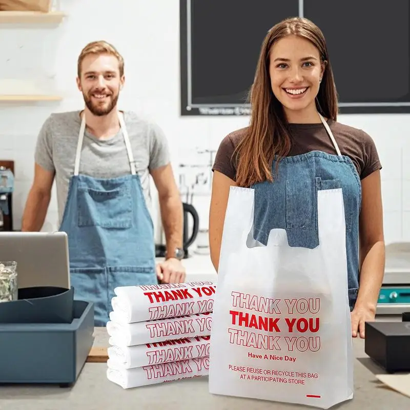 

T Shirt Bags Large Grocery Store Bags Set Of 50 Thank You Shopping Pouch With Handles For Food Garbage Large Capacity Grocery
