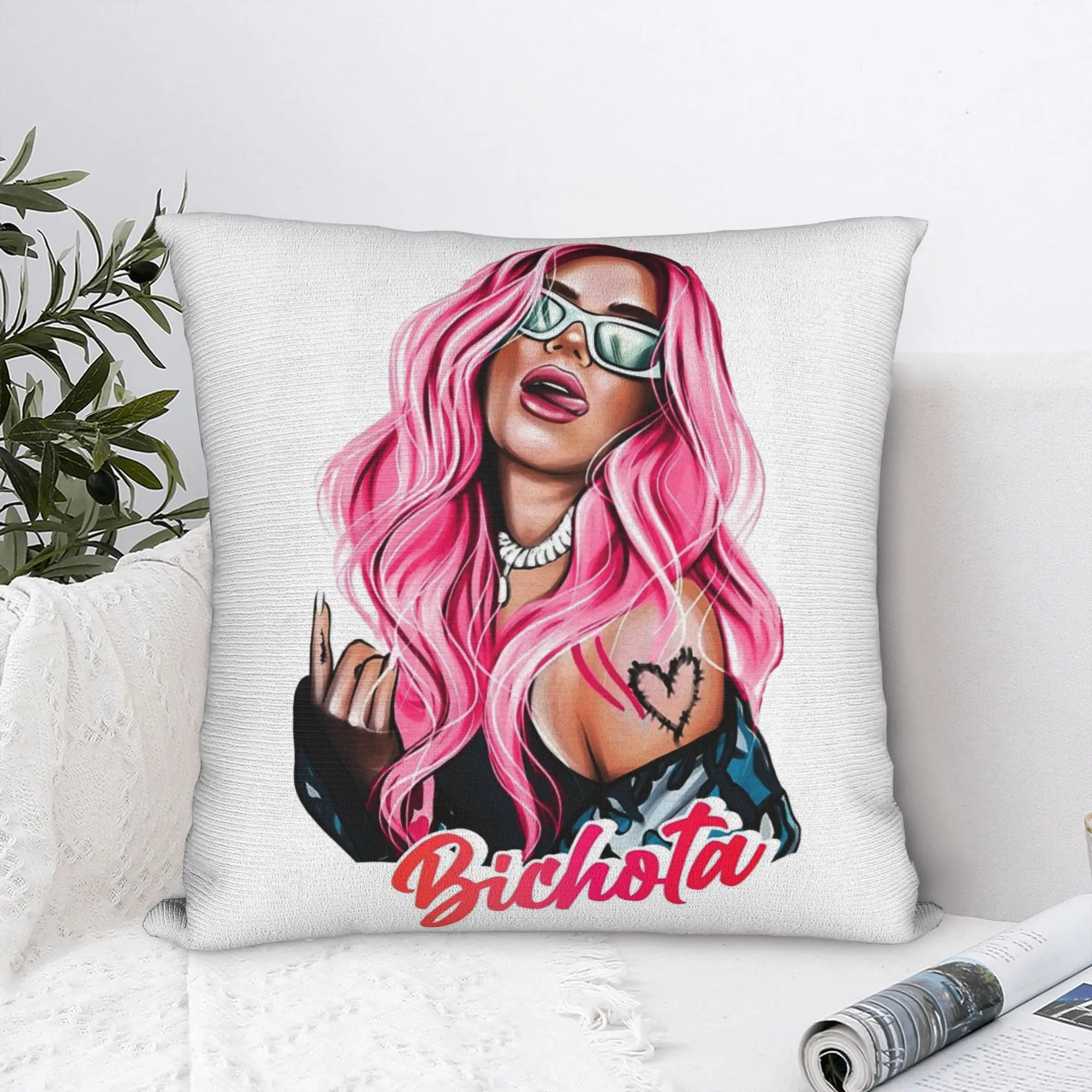 Karol G with Red Hair Bichota Heart Pillowcase Double-sided Printed Polyester Cushion Cover Decor  Pillow Case Cover Home Zipper