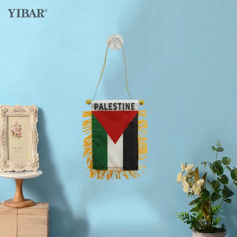 1Pcs Palestine Small Hanging Flag Double Sided Tassel With Sucking Disc Car Decoration Hanging Flag Mini Pennant