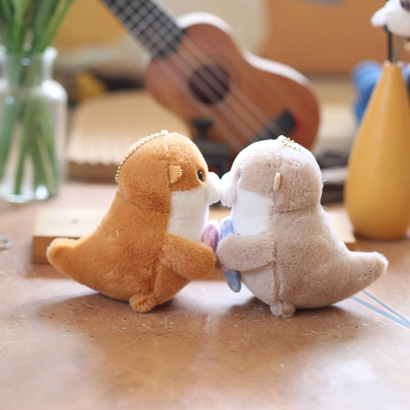 لطيف رقيق لينة أفخم ثعالب الماء عقد على شكل سمكة المفاتيح حقيبة الظهر لعبة دمية Keyrings هدية للطفل صبي فتاة النساء الرجال