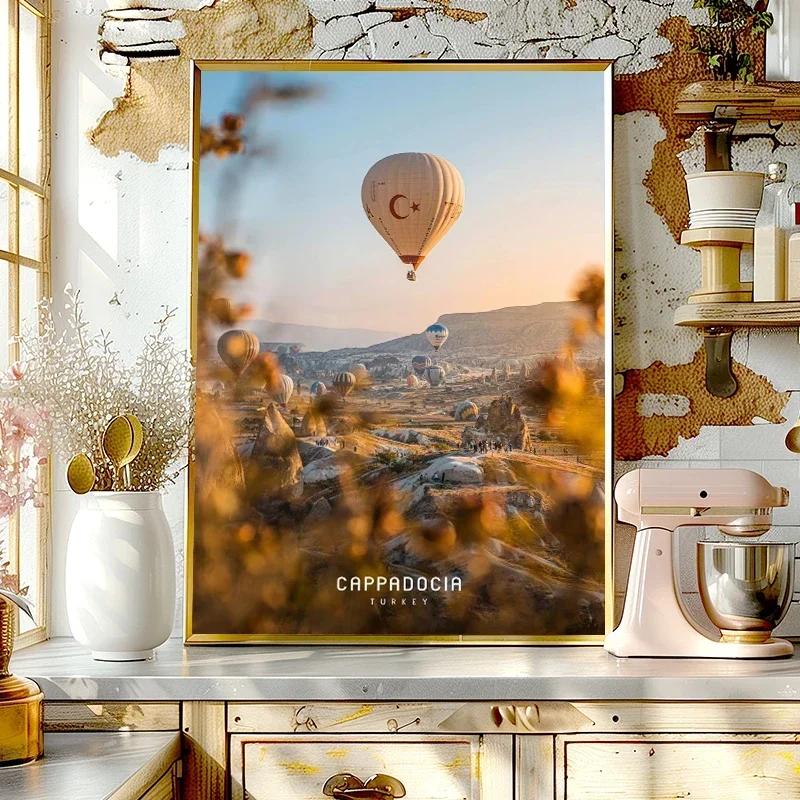 Modern City Turkey Hot Air Balloons Poster Travel Print Cappadocia Travel Colorful Canvas Painting Retro Minimalist Home Decor