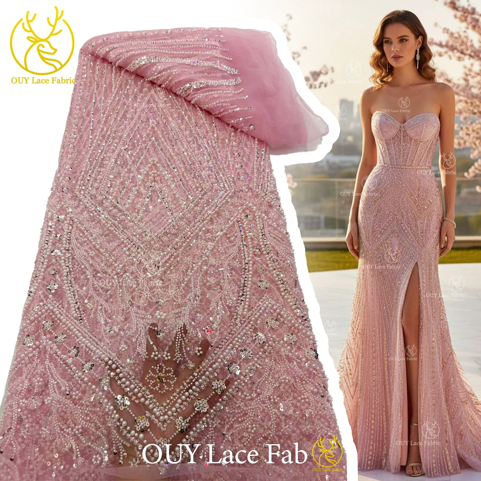 

Розовое элегантное африканское кружево с бисером и пайетками, французский тюль, нигерийское кружево для свадебных и праздничных платьев, ткань для шитья 2026