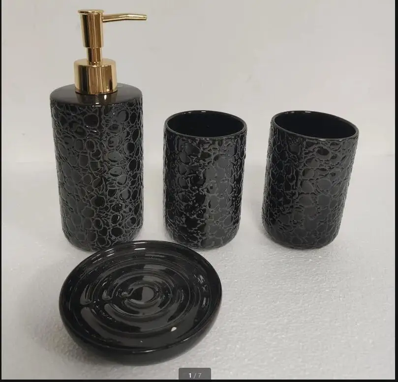 Matte Gold Ceramics Bathroom Set Decoration Soap Dispenser/Toothbrush Holder/cup/Soap Dish tray luxurious Washing