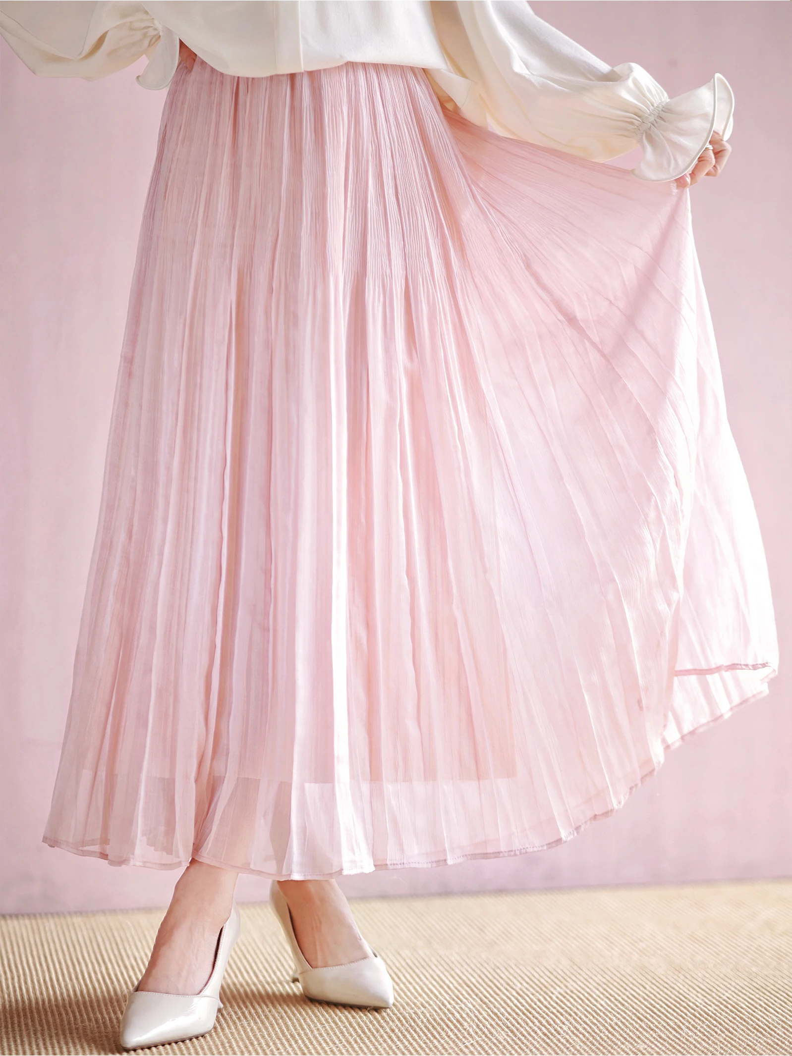 

Романтичная розовая драпированная юбка А-силуэта из тюля с высокой талией, плиссированная, легкая, для весны, лета и осени, женская модная юбка