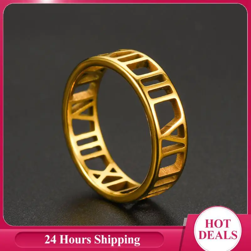 Vintage Punk Romeinse Cijfers Mannen Ringen 6Mm Eenvoudige Rvs Vinger Ringen Punk Gothic Trouwringen Titanium Paar Ring