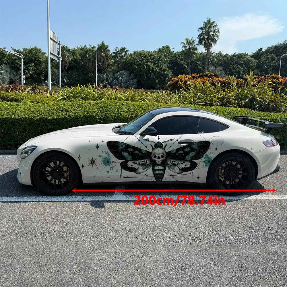 2pcs Stardust Skeleton Moth, Durable, Fade-resistant, Enhance Vehicle Aesthetics With Bold Artistic Design Car Vinyl Wraps