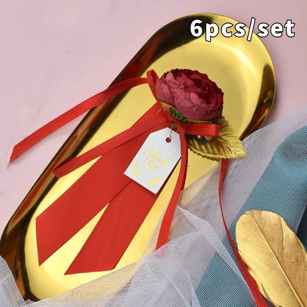 6pcs Realistic Gift Box Decor Silk Ribbon Rustic Style Door Handle Flowers Elegant Rearview Mirror Flowers Guest Presentation