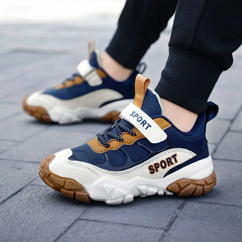 

Boys Chunky Sneakers 2026 Spring Autumn Leather Panel School Shoes Big Kids Breathable Casual Sports Running Footwear