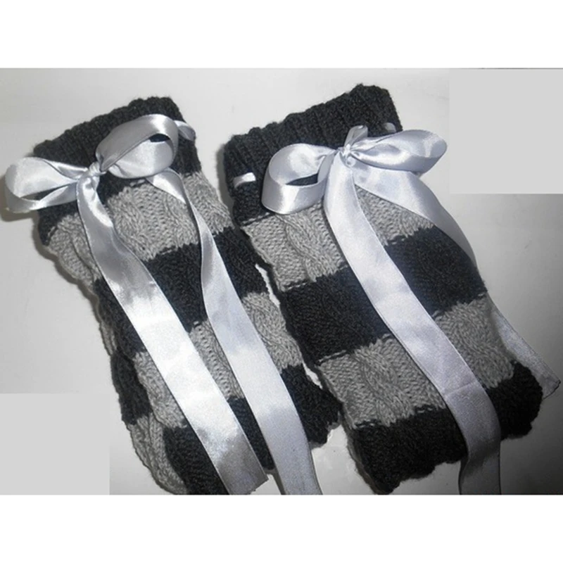 

Combhasaki Women Thigh-high Knitted Bow Tied Stockings Y2K Gothic Elastic Warm Socks Striped Winter Stay-up Stockings Halloween