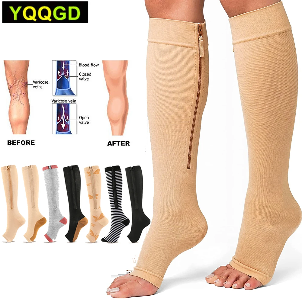 Zipper Compression Socks for Women and Men Open Toe 15-20mmhg  Zippered Compression Socks Guard for Skin Protection