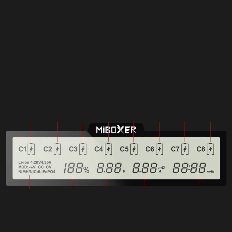 Miboxer C8 Battery Charger With LCD Display Smart Lithium Battery Charging 8 Slots For AA AAA 18650