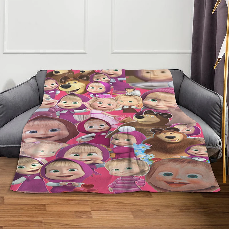 

Sofa Blankets A-Masha and Bears Fleece Blanket Fluffy Soft Blankets Microfiber Bedding King Size Blanket Warm Bed Camping Custom