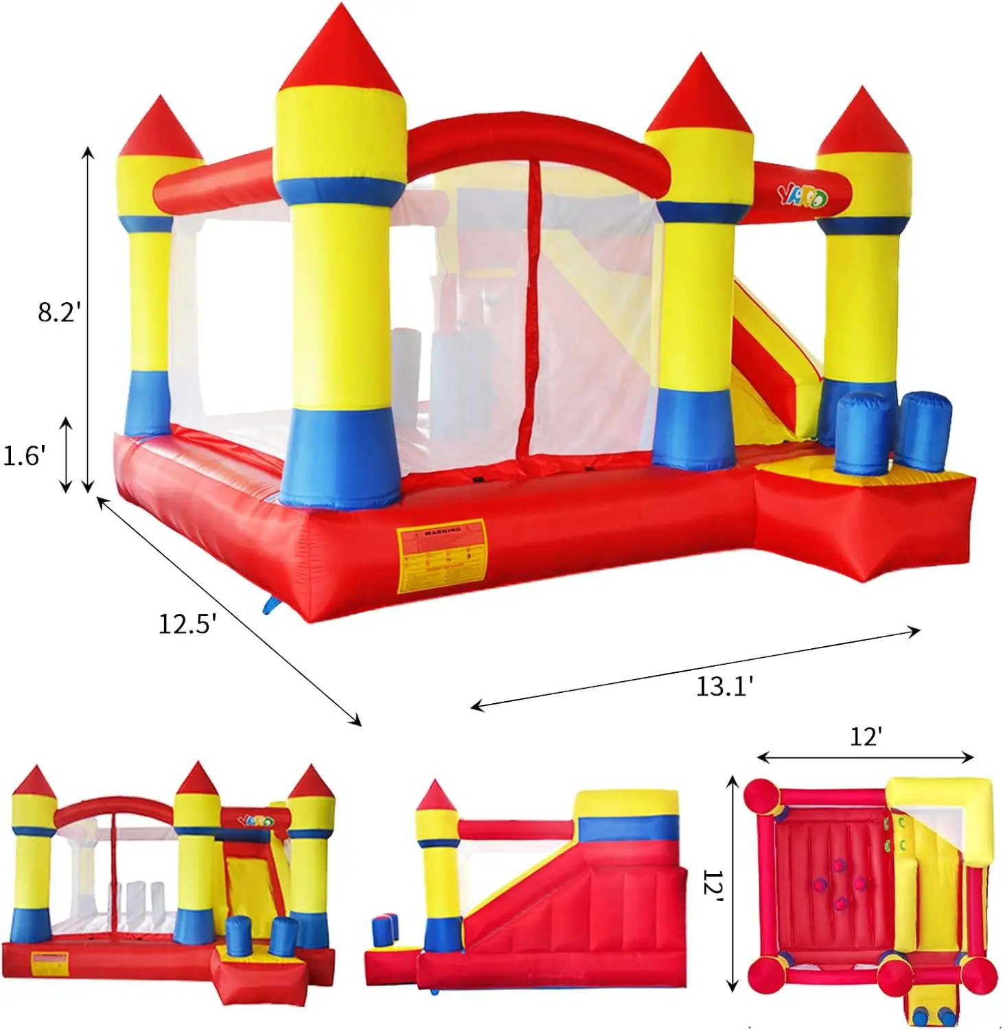 YARD Springkasteel met glijbaan Commercieel springkasteel voor leeftijd 8-12 Opblaasbaar springkasteel met ventilator voor buitenfeest