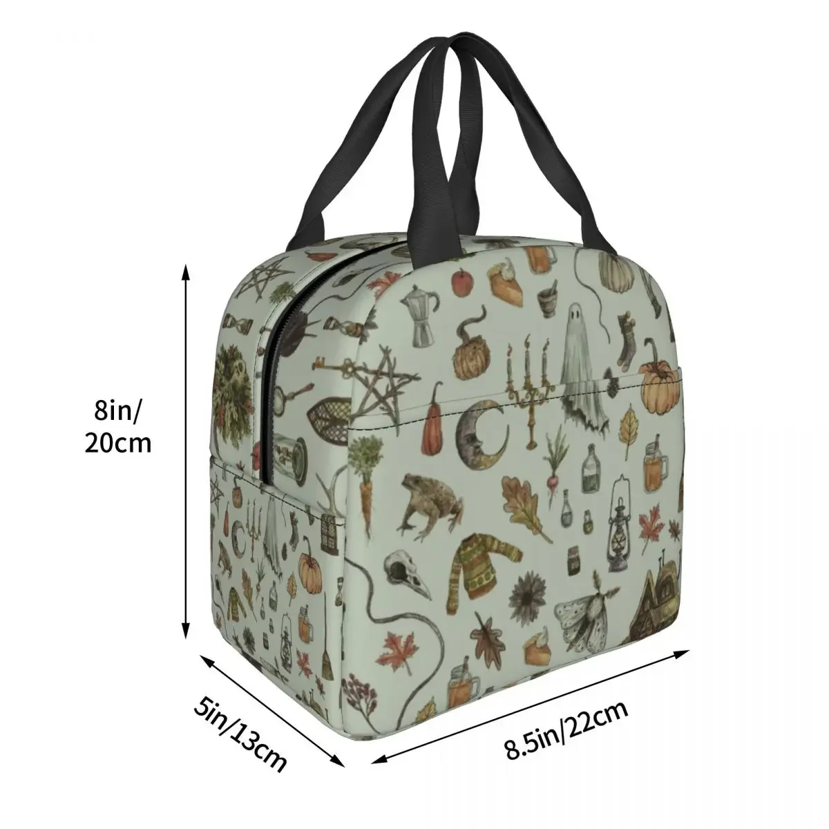 Bolsa Térmico Isolada para Mulheres e Crianças, Piquenique Portátil, Gótico, Gótico, Lancheira Oxford, Bolsa Bento, Verde, Cozy Crone, Bruxa Mágica, Cozy