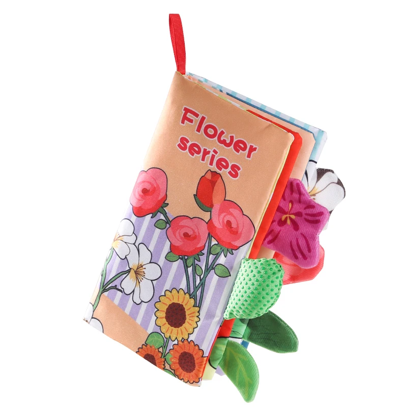 Baby-Stoffbuch, Puzzle-Spielzeug, frühe Bildung, Aufklärung, Kognition, waschbar und langlebig, 4-seitige Blumenserie, Geschenke für Neugeborene