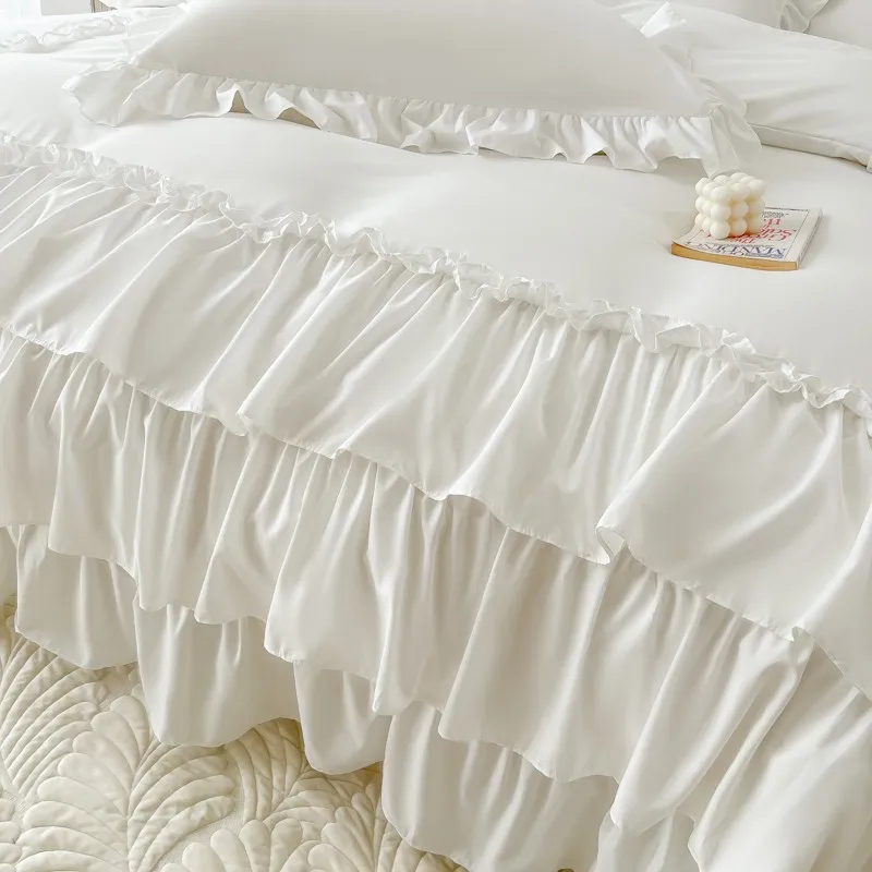 Ruffle Duvet Cover Queen Twin 100%Washed Microfiber 3pcs Bedding Duvet Cover Set, Shabby Chic Farmhouse Duvet Cover Pillow shams