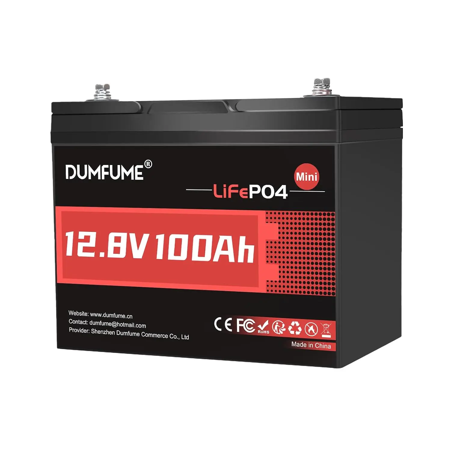 12.8V 100AH Mini LiFePO4 Lithium Battery Built-in 100A BMS Deep Cycle RV Solar Marine Off-Grid Power Storage, Customized
