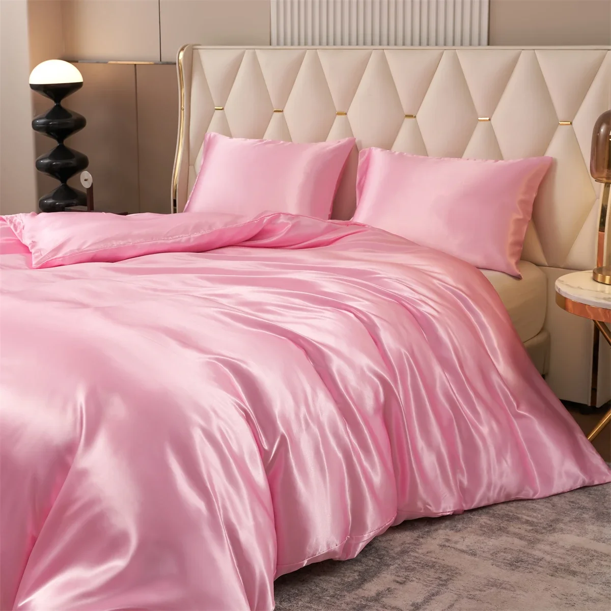 3 Piece Satin Duvet Cover Twin/Full/Queen/King Size Set,Luxury Silky Like Blush Pink Duvet Cover Bedding Set with Zipper Closure