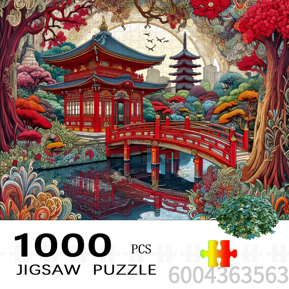 Floral Shop Jigsaw Puzzle, Romantic Flower Store, Japanese Red Pavilion, Vintage Sewing Room, Retro Red Kitchen, 500-2000Pcs