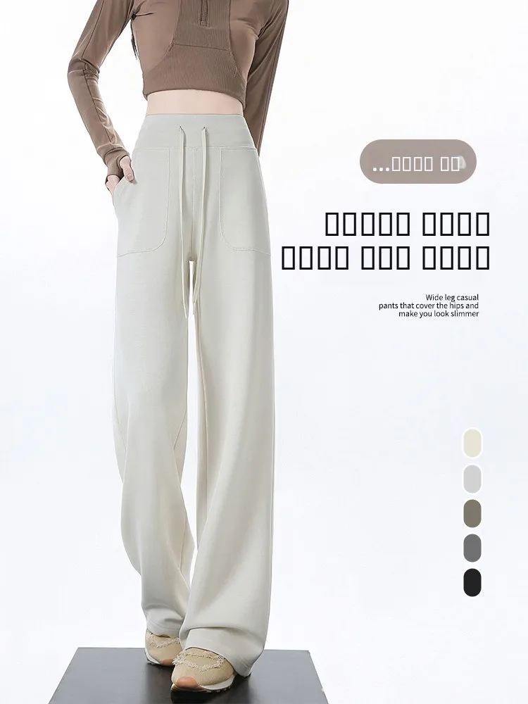 

Женские спортивные брюки с высокой талией и широкими штанинами, повседневные, свободные, прямые, корейский стиль, для йоги и фитнеса